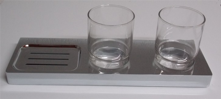 Evenes Glashalter doppelt mit Seifenablage Seifenhalter m. Zahnputzbecher Ablage