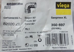 Viega Kupfer-Pressfitting Sanpress XL-Bogen 45° 64 mm mit SC-Contur DVGW