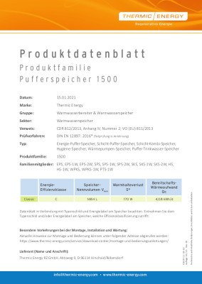 Thermic Energy SKS-2W 1500 Hygiene-Schicht-Kombi-Pufferspeicher 100354Edelstahl